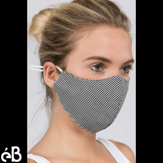 Checker Adjustable Straps Face Mask with Flexible Nose Wire and Filter Pocket - Adult, High Quality, Lightweight, Breathable - Made in Korea - eBella Apparel