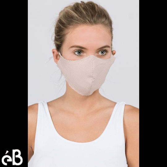 Checker Adjustable Straps Face Mask with Flexible Nose Wire and Filter Pocket - Adult, High Quality, Lightweight, Breathable - Made in Korea - eBella Apparel