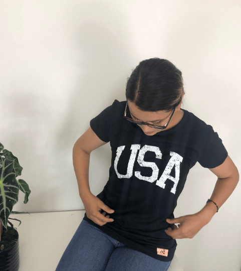 womens usa graphic print tee model pic