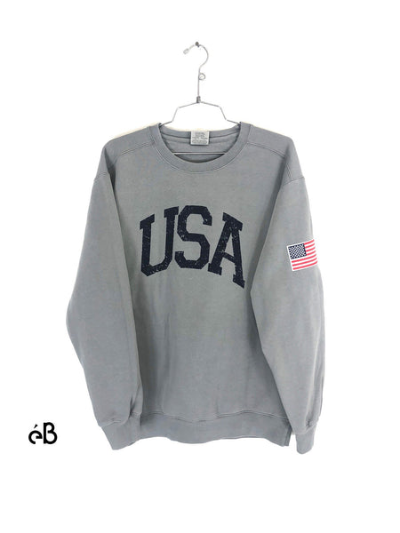 womens usa crewneck sweatshirt sandstone front